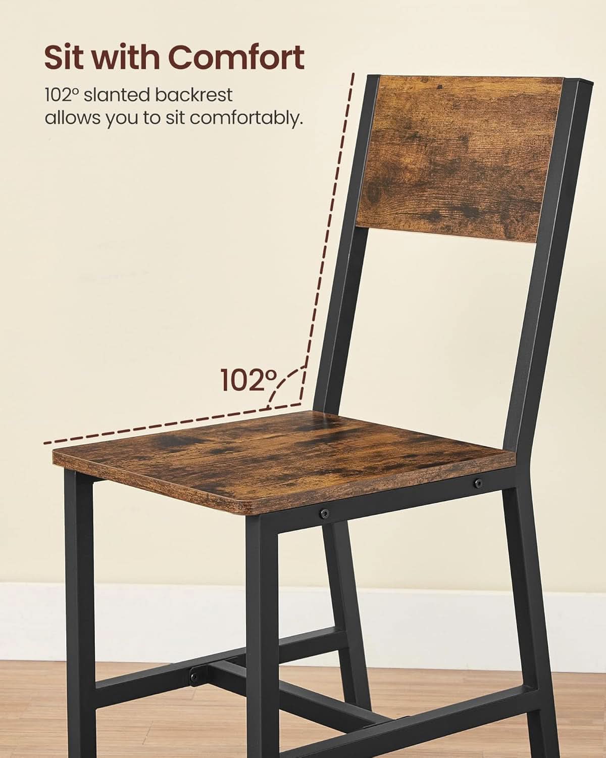 Dining Chair Set Of 2 Rustic Wood Chairs With Metal Frame Two Tone
