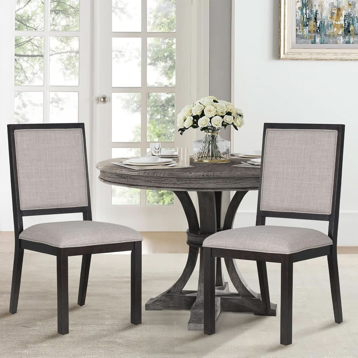 Espresso Upholstered Solid Wood Dining Chairs 19Inch
