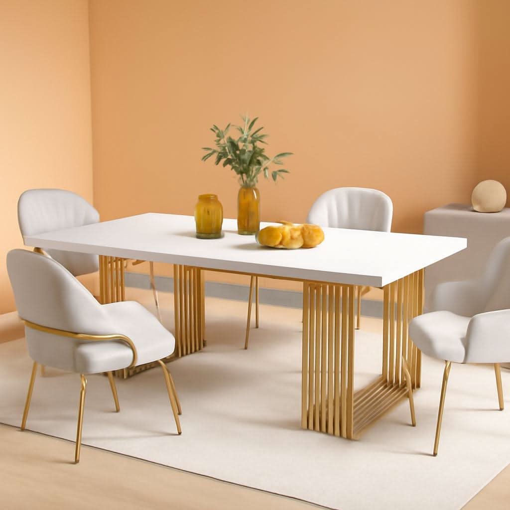 White Gold Wood Dining Table 70 Inch Rectangular For Dining Room