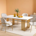 White Gold Wood Dining Table 70 Inch Rectangular For Dining Room
