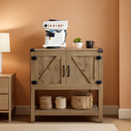 Rustic Brown Console Table With Storage Cabinets