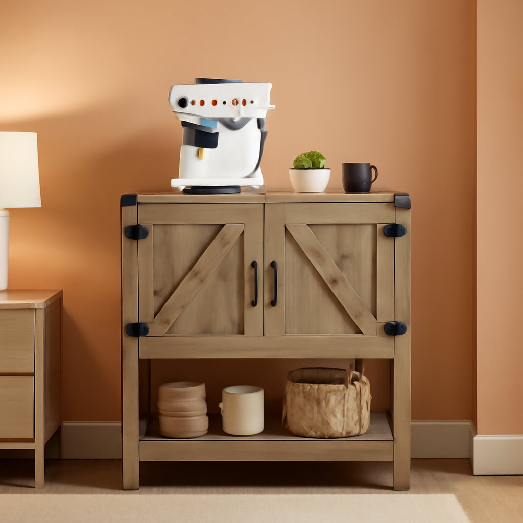 Rustic Brown Console Table With Storage Cabinets