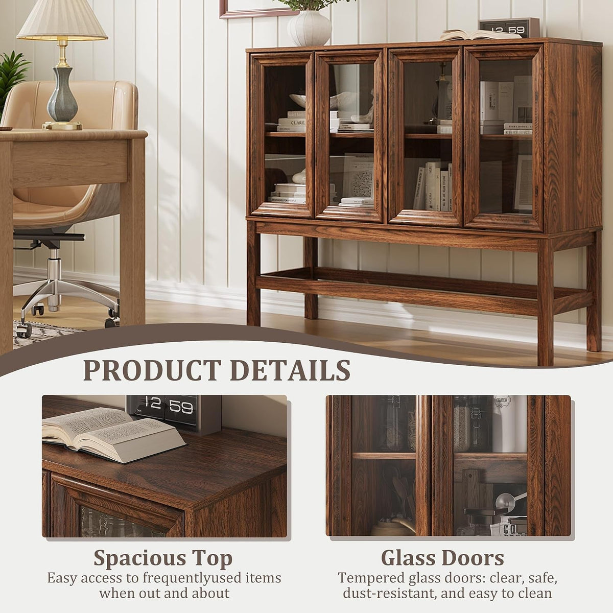 Large Handcrafted Sideboard Cabinet With Clear Glass