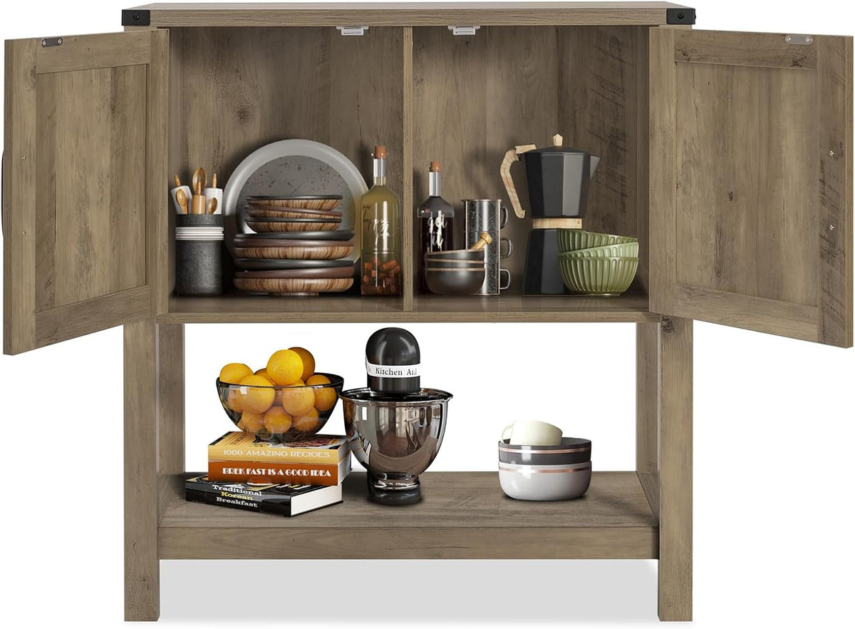 Rustic Brown Console Table With Storage Cabinets