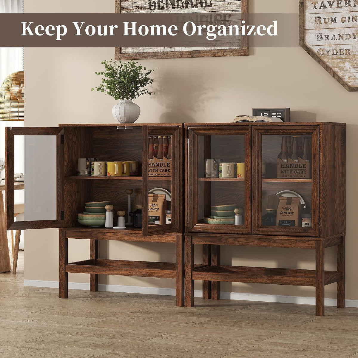 Large Handcrafted Sideboard Cabinet With Clear Glass