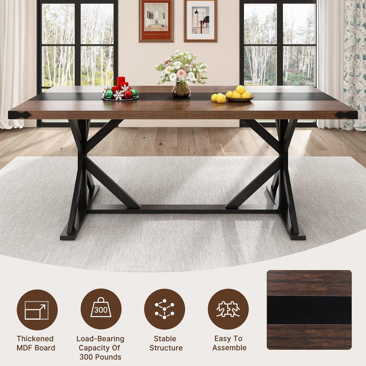 71 Inch Farmhouse Dining Table Waterproof Table top