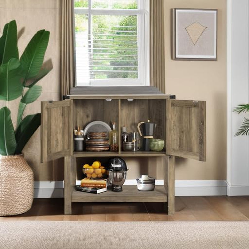 Rustic Brown Console Table With Storage Cabinets