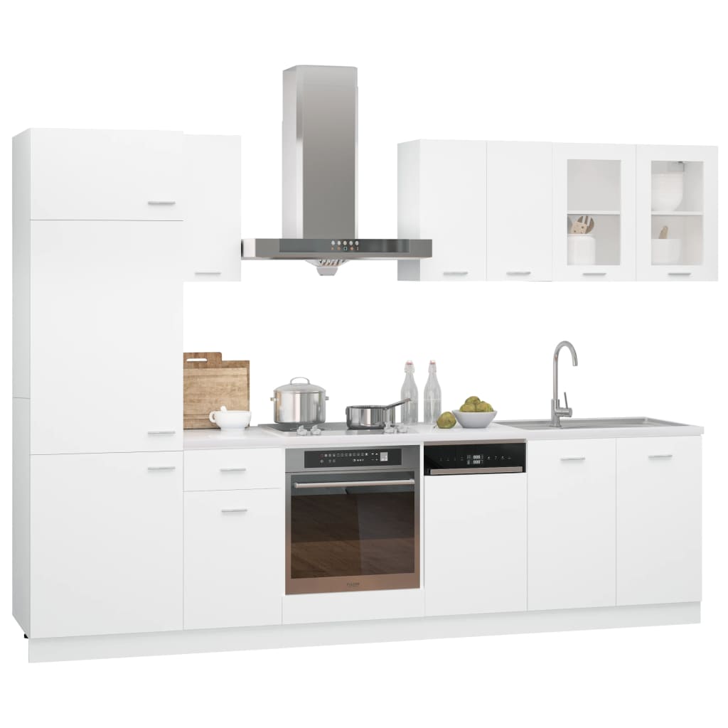 NNEVL 8 Piece Kitchen Cabinet Set White Chipboard