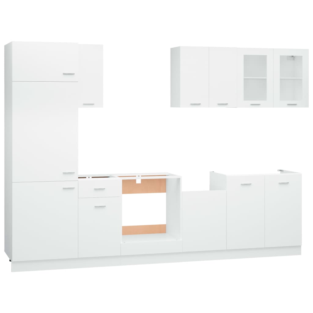 NNEVL 8 Piece Kitchen Cabinet Set White Chipboard
