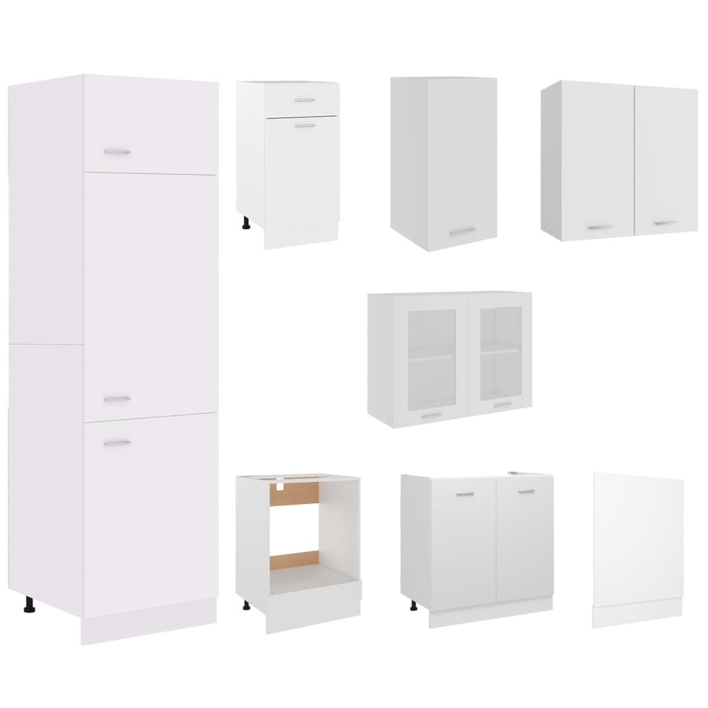NNEVL 8 Piece Kitchen Cabinet Set White Chipboard