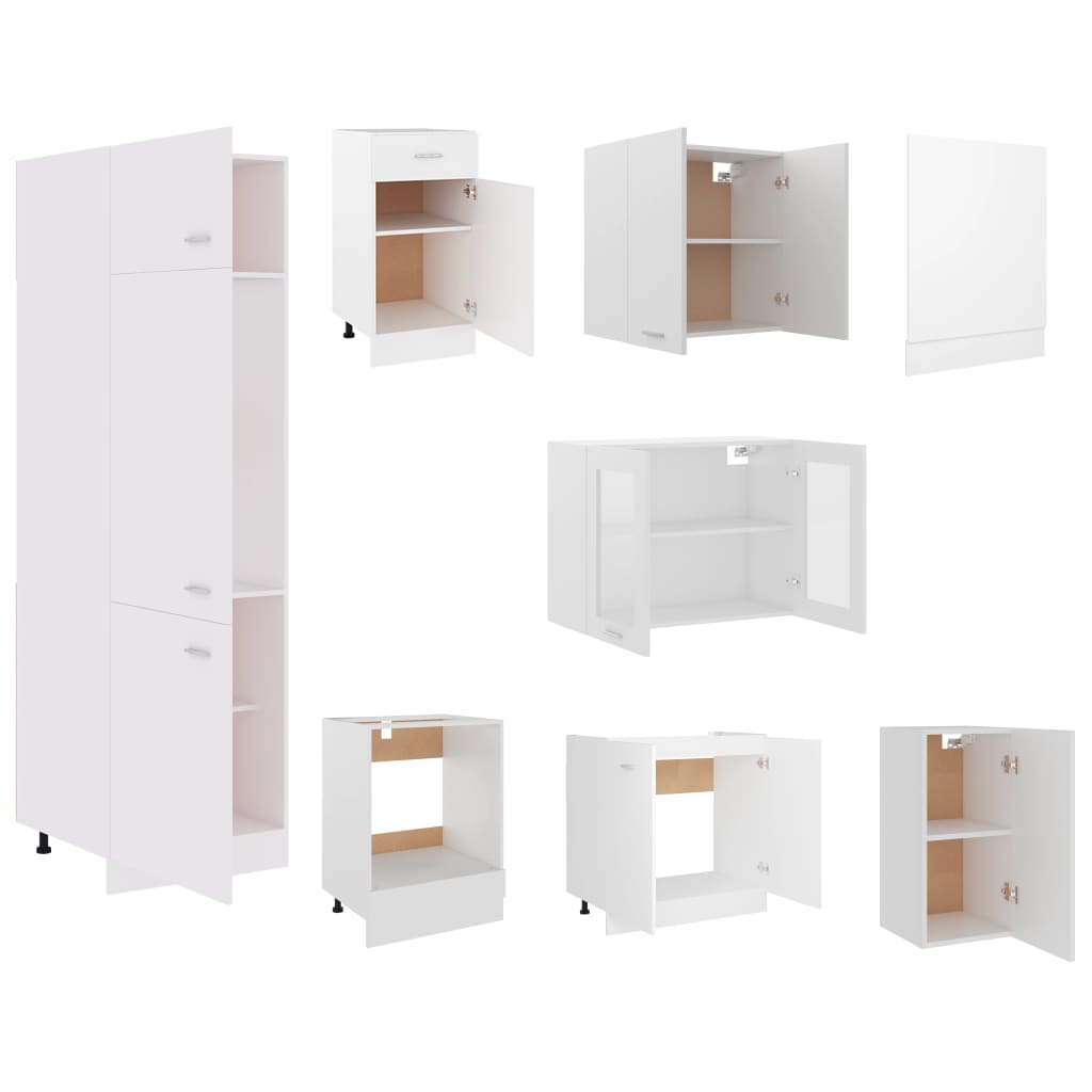 NNEVL 8 Piece Kitchen Cabinet Set White Chipboard