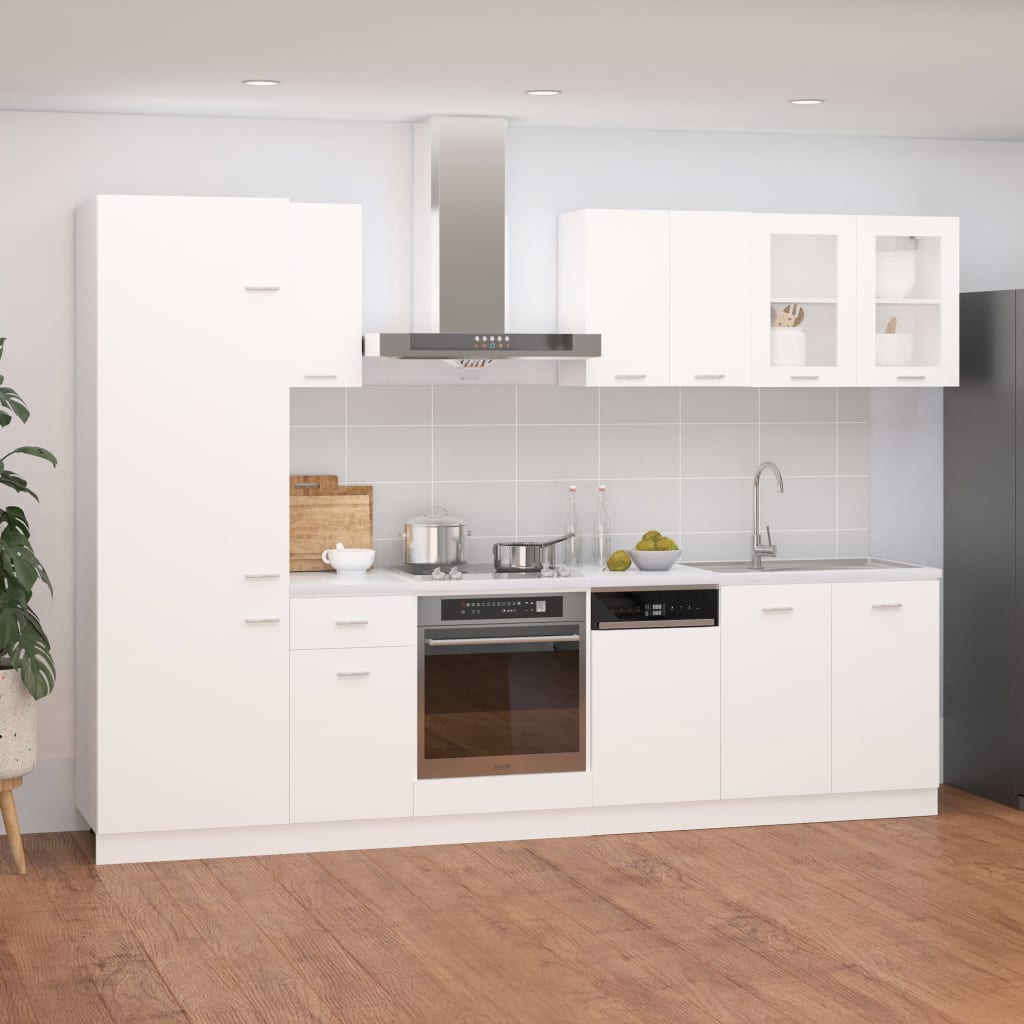 NNEVL 8 Piece Kitchen Cabinet Set White Chipboard