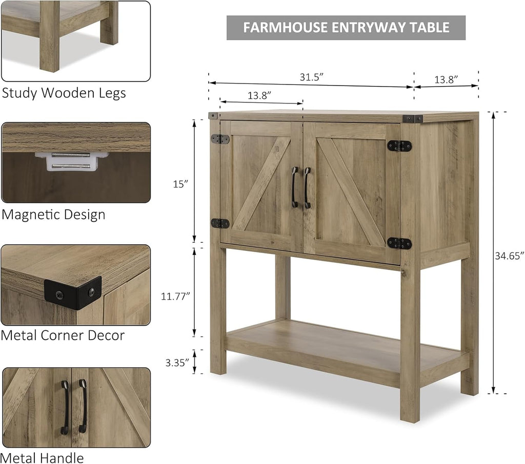 Rustic Brown Console Table With Storage Cabinets