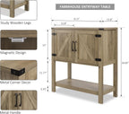 Rustic Brown Console Table With Storage Cabinets