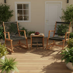 3 Piece Outdoor Wood Patio Furniture Rocking Chair Table Bistro Set