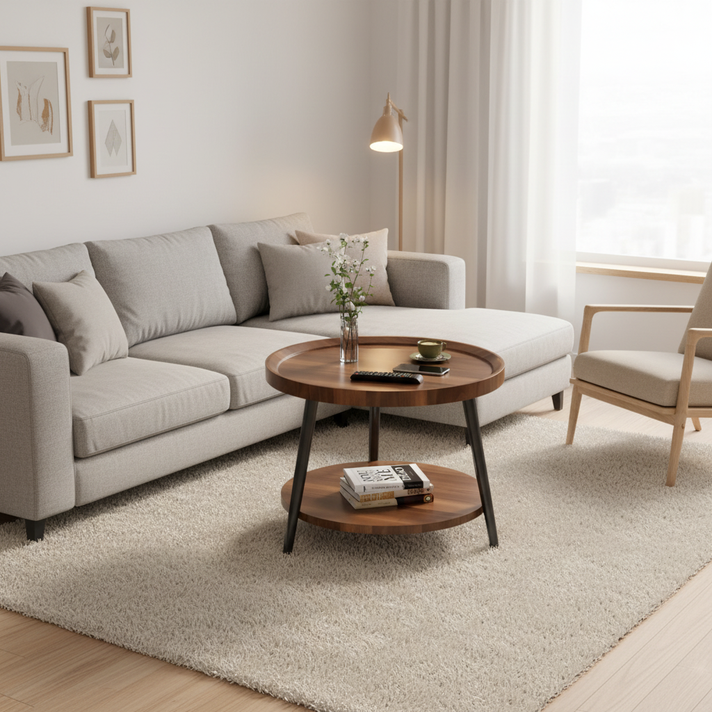 Nordic Walnut Double-Layer Coffee Table