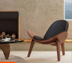 Shell Lounge Chair Tripod Wood with Black PU Leather Chairs