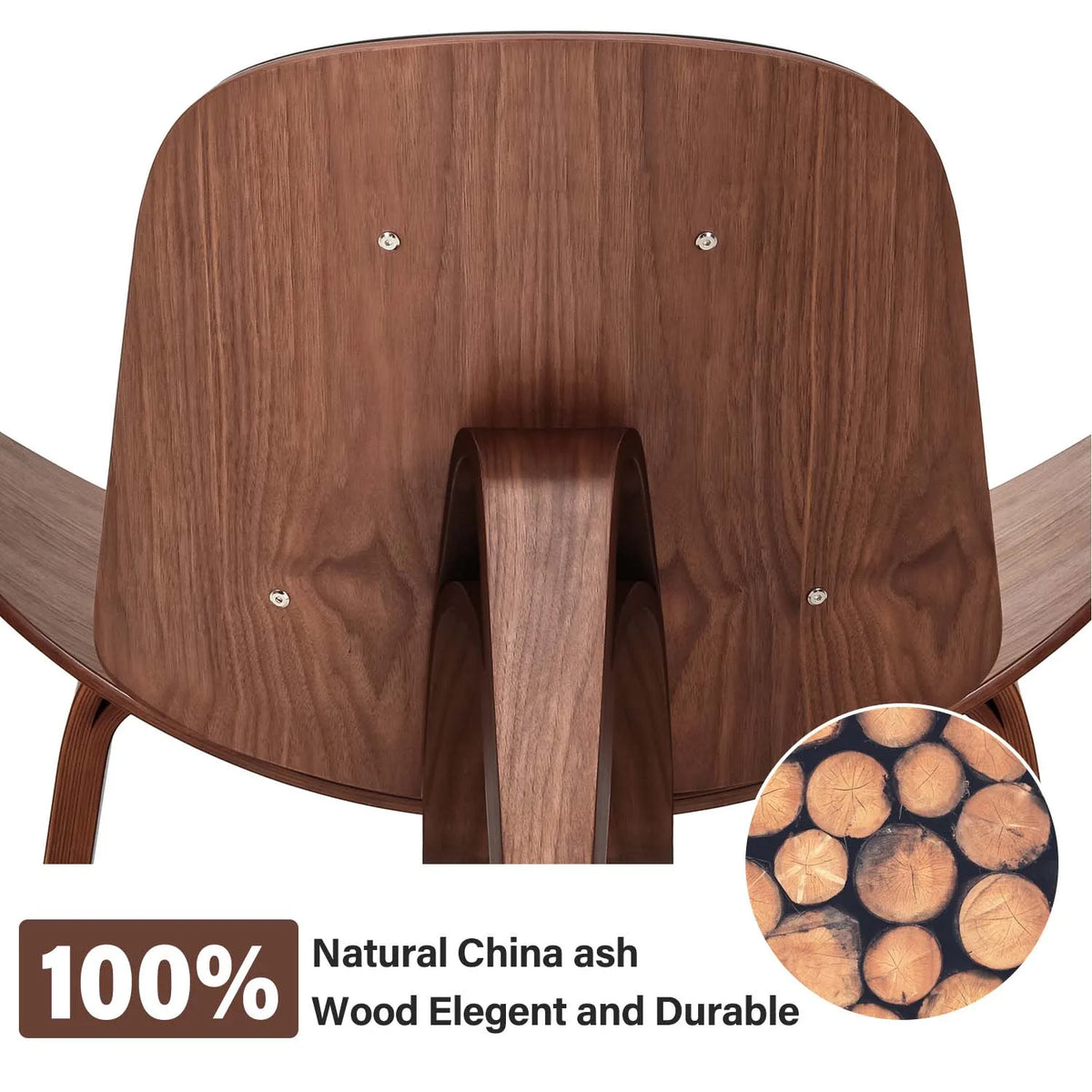Shell Lounge Chair Tripod Wood with Black PU Leather Chairs