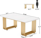 White Gold Wood Dining Table 70 Inch Rectangular For Dining Room