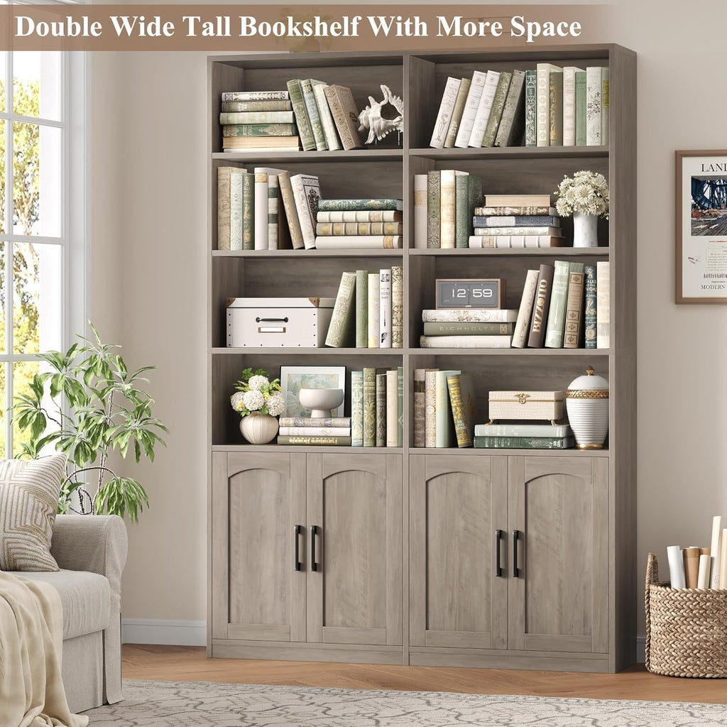 Washed Gray Tall BookcaseUnit With Storage Cabinets