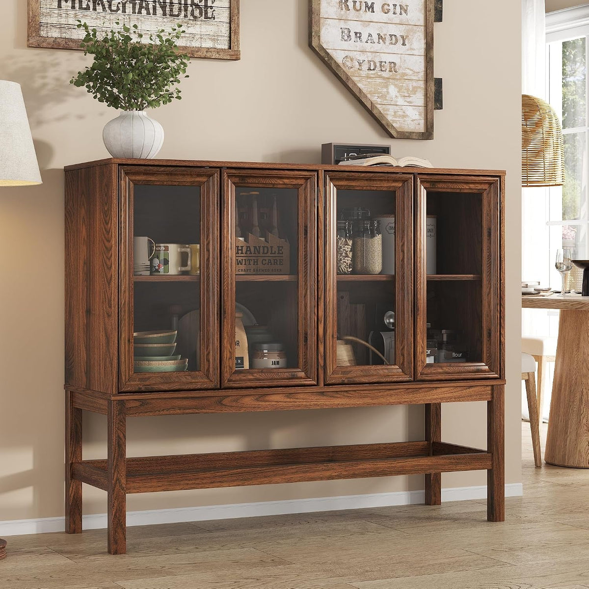 Large Handcrafted Sideboard Cabinet With Clear Glass