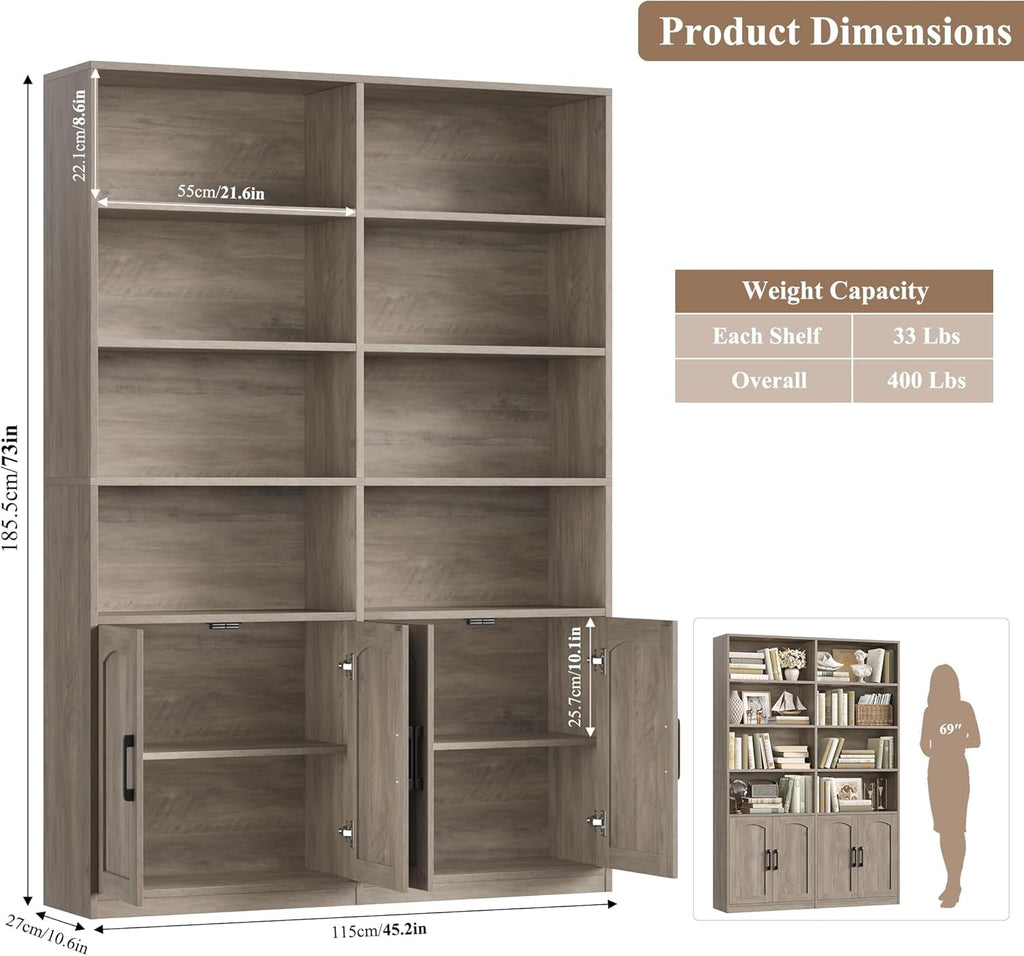 Washed Gray Tall BookcaseUnit With Storage Cabinets