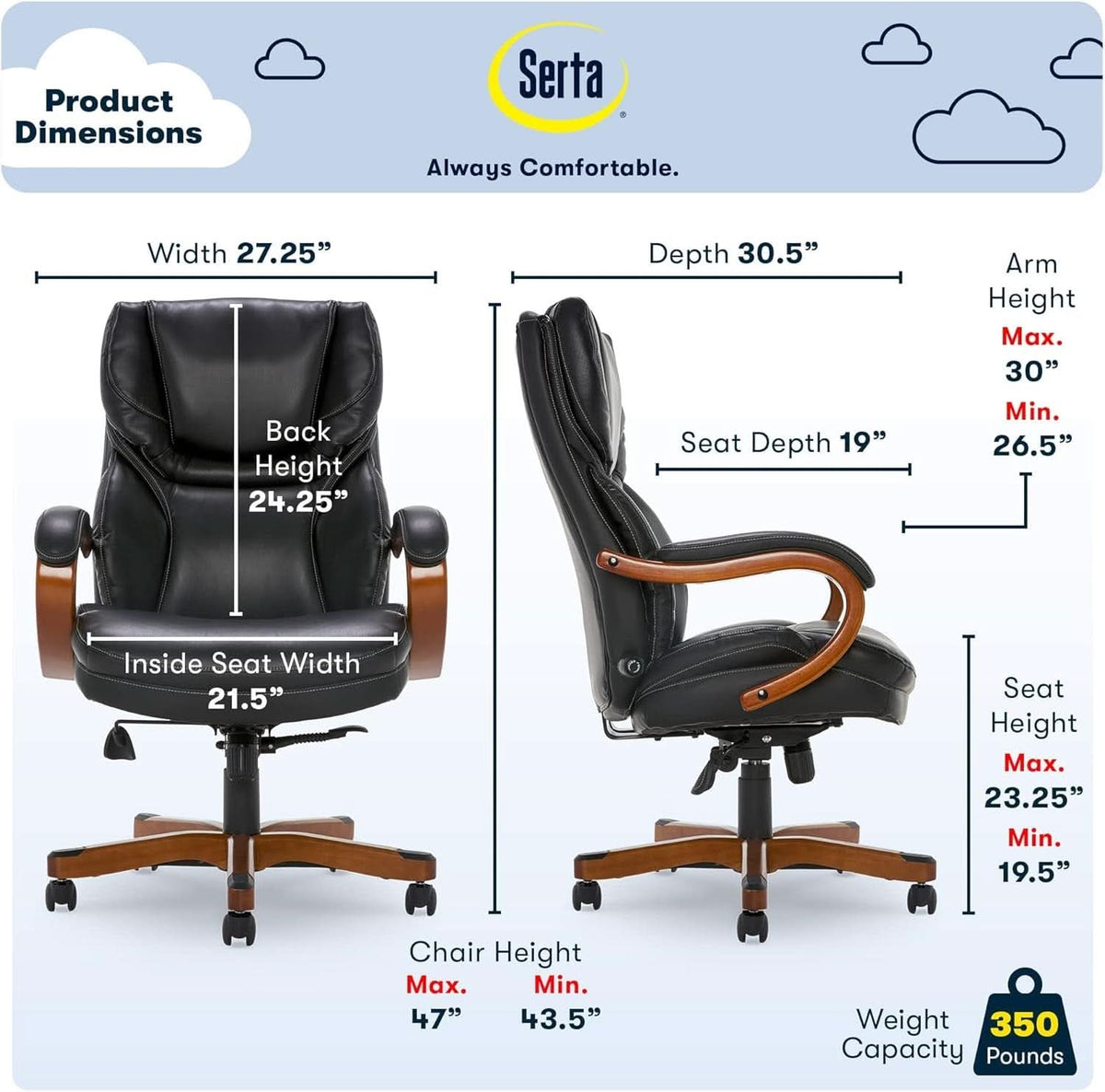 Big And Tall Executive Office Chair With Wood Accents