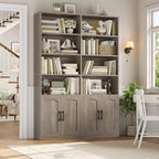 Washed Gray Tall BookcaseUnit With Storage Cabinets